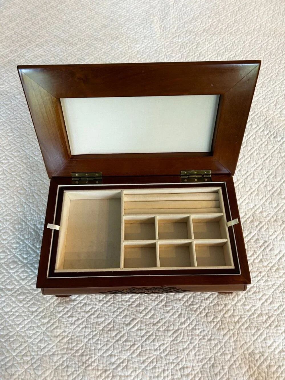 Vintage The Bombay Company Floral Carved Wooden Jewelry Box